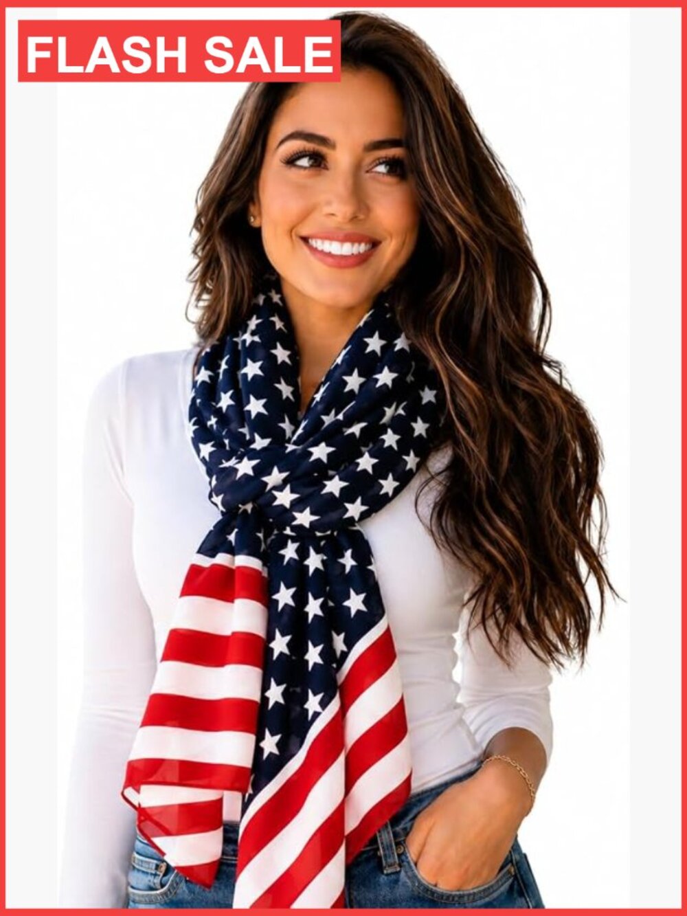 Lightweight Chiffon Fashion Scarf, Large Wrap, Patriotic Design
